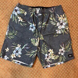 Oneill Hawaiian Print Board Shorts Drawstring Habiscus Floral Swimsuit Pocket